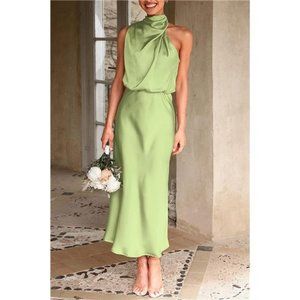 Women's  Satin Dress Elegant Sleeveless Mint Green